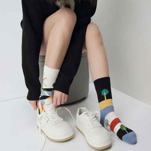 Original left and right foot AB socks for women, couple socks, kitten zebra print, personalized asymmetrical ins trendy mid-calf men's socks