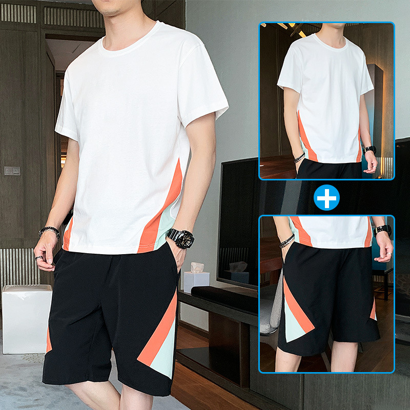 Conjunto deportivo de verano para hombre, de marca de moda, de algodón puro, de manga corta, informal, con pantalones cortos de seda helada, conjunto de dos piezas para correr.