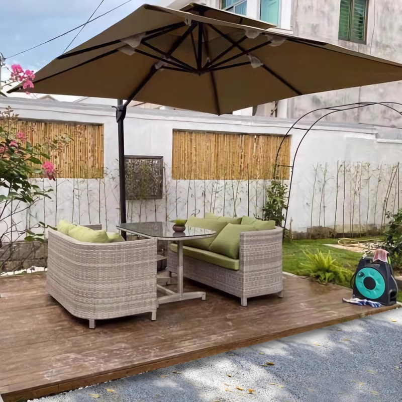 Creativa silla de caña al aire libre sofá doble muebles de caña balcón anti-tejer mesa de jardín mesa y silla combinada mesa de té patio