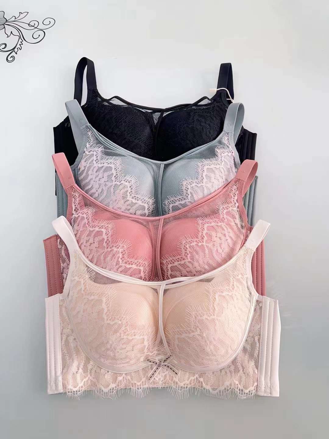 Nuevo sujetador de alta calidad de moda de encaje jacquard transpirable y cómodo ajuste lateral de pecho de cuatro botones ropa interior mujer