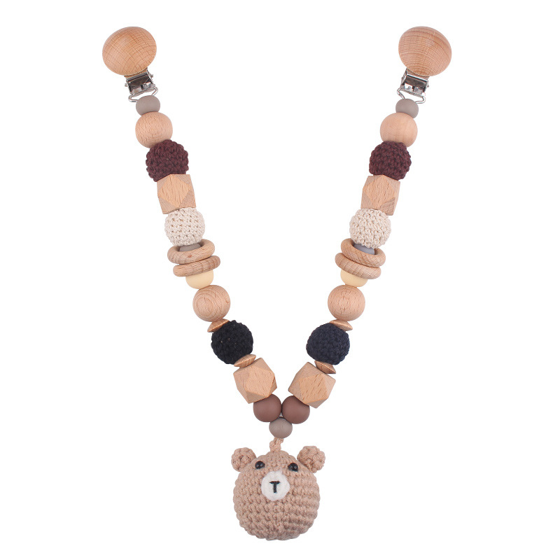 Cadena de chupete de bebé Campana de cama de bebé de madera Muñeca de ganchillo cordón anti-pérdida Cochecito de bebé Hanging toy