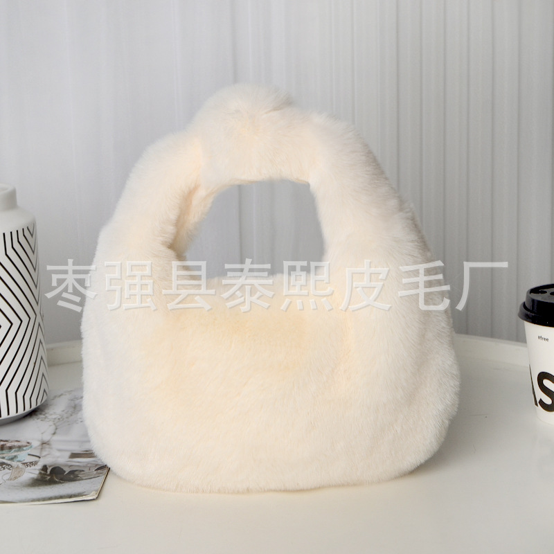 批发简约秋冬仿獭兔毛腋下饺子包女包时尚手提大容量斜挎包毛绒包