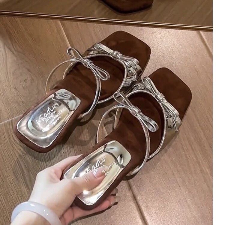 Trendy Popular Wedge Sandals for Women, High-Fashion Retro Bowknot Shoes to Wear with Dresses, High-Heeled Slippers Trendy Popular Wedge Sandals for Women, High-Fashion Retro Bowknot Shoes to Wear with Dresses, High-Heeled Slippers