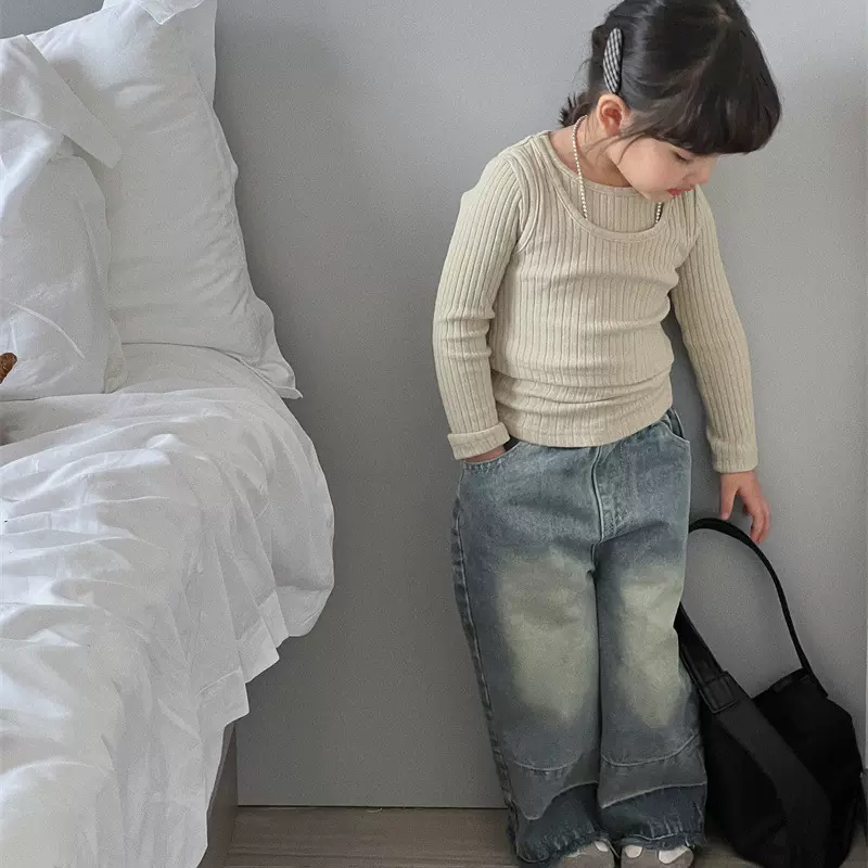 2024秋季新款童装 韩版童装 女童假两件T恤 背心+打底衫 T恤2件套