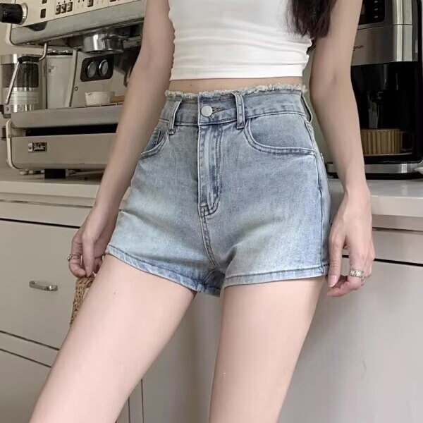 Women's Denim Shorts, Summer New Style, Thin, Plus-Size, High-Waisted, Slimming A-Line, Straight Wide-Leg Hot Pants, Trendy Women's Denim Shorts, Summer New Style, Thin, Plus-Size, High-Waisted, Slimming A-Line, Straight Wide-Leg Hot Pants, Trendy