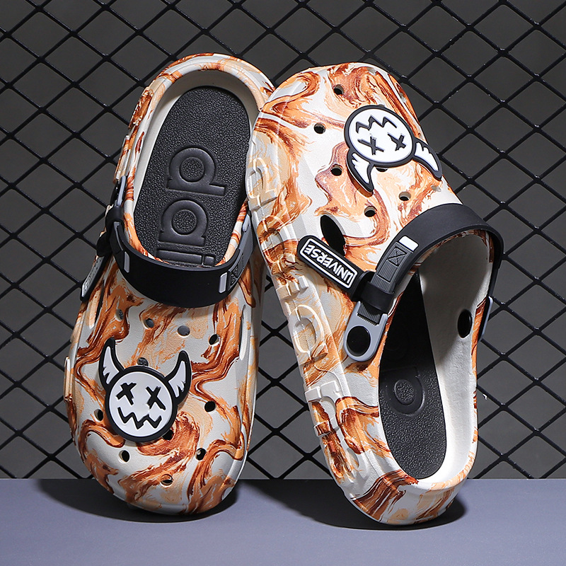 Zapatos con agujeros de suela gruesa para hombre, uso exterior de verano, suela suave antideslizante, sin sonido, sin olor, sensación de pisar mierda, sandalias de doble uso para conducir al aire libre