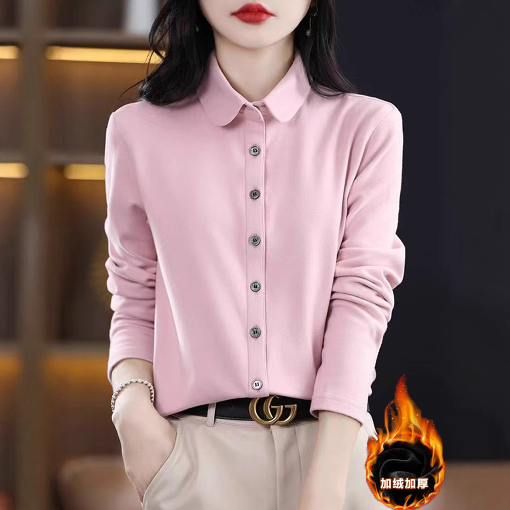 양면 벨벳 셔츠 여성 가을과 겨울 2024 새로운 외국 스타일의 기모 두꺼운 재킷 작은 셔츠 긴 소매 셔츠