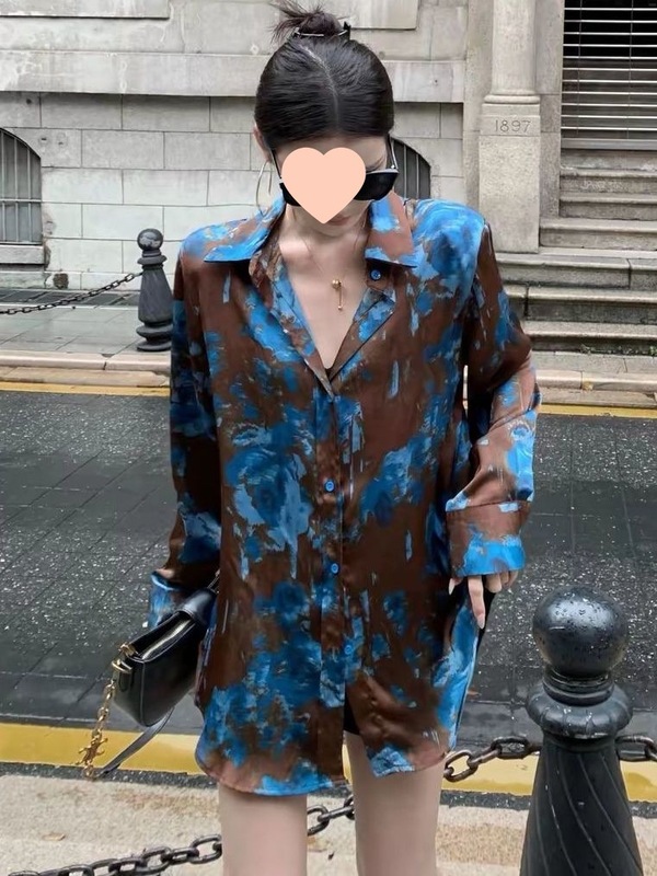气质晕染长袖衬衫女2025初秋新款韩版时尚宽松休闲百搭外套上衣女|undefined