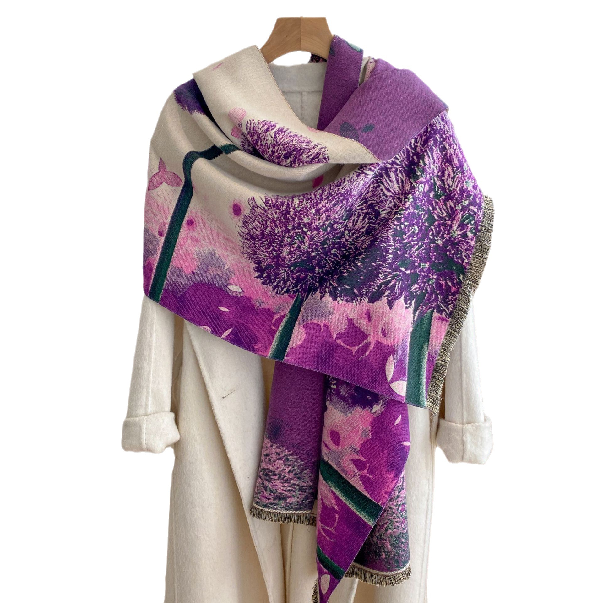 Estilo coreano de alta calidad bufanda Castillo pintura al óleo estilo invierno versátil retro Cachemira-como de doble cara luz cálida bufanda de lujo