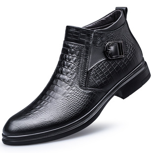 Autumn New Men's High-Top Business Zipper Leather Shoes Crocodile Pattern Slip-On Warm Boots 37-46 Sizes Wholesale
