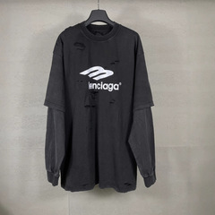 パリB家高バージョン2025新型3Mクラシックロゴ胸前プリント洗水磨き長袖tシャツ2点セット