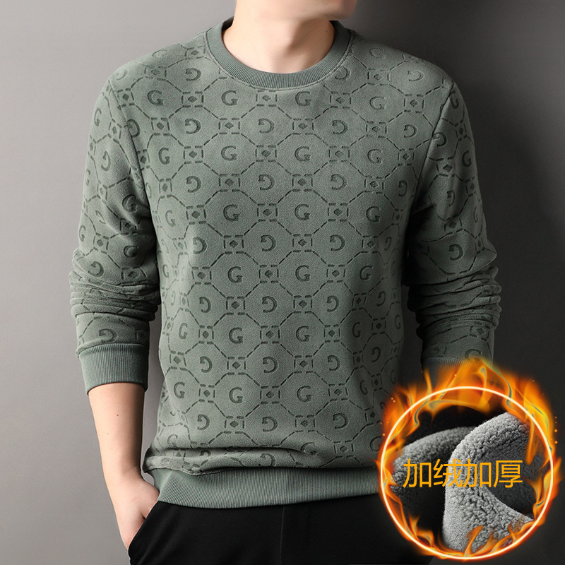 Men's Fleece Hoodie For Autumn And Winter, Simple And Versatile, Loose Round-Neck Thickened T-Shirt For Middle-Aged And_voghion.com