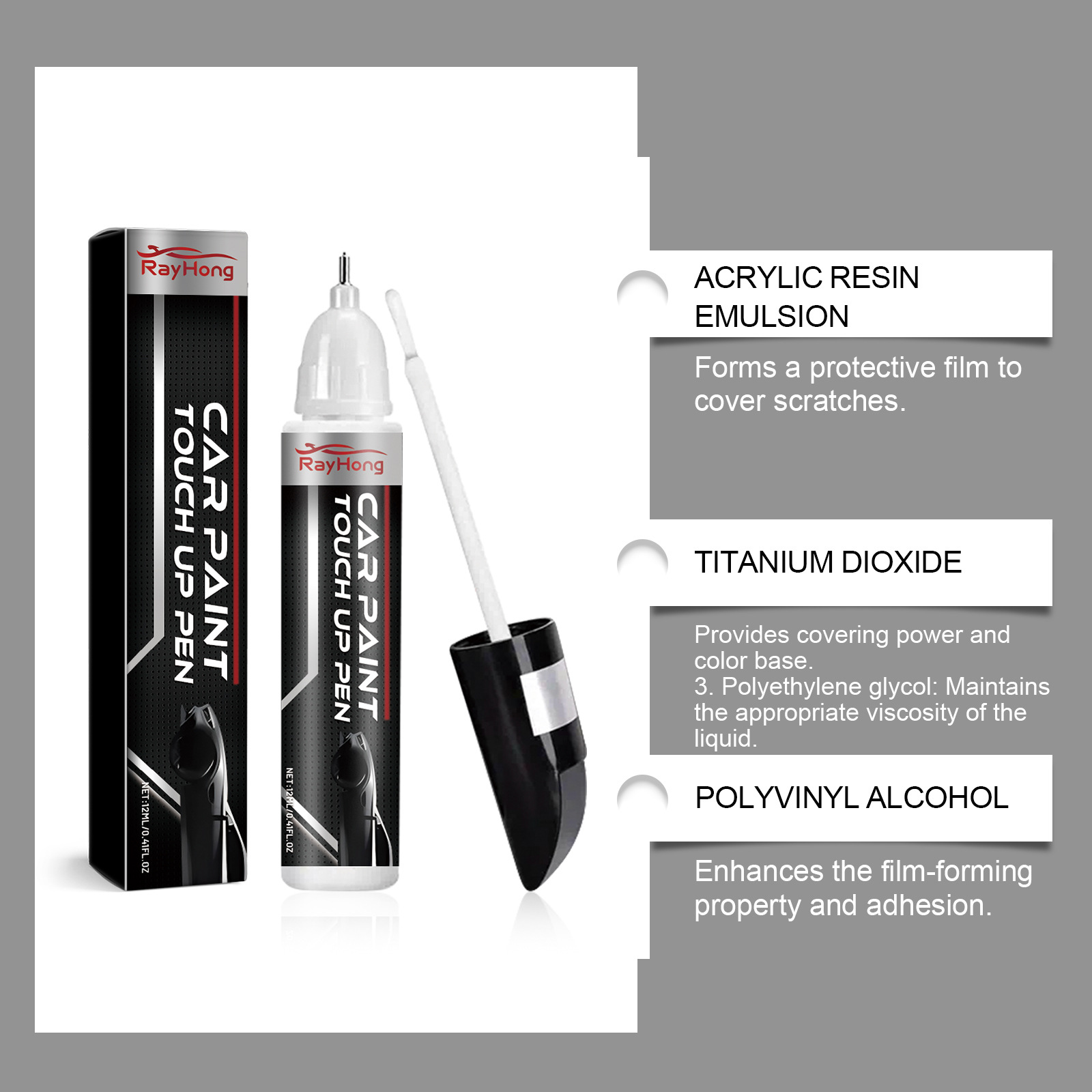 RAYHONG Car Scratch Repair Pen Covers Fine Scratches, Convenient DIY Car Paint Maintenance, Essential Car Accessory