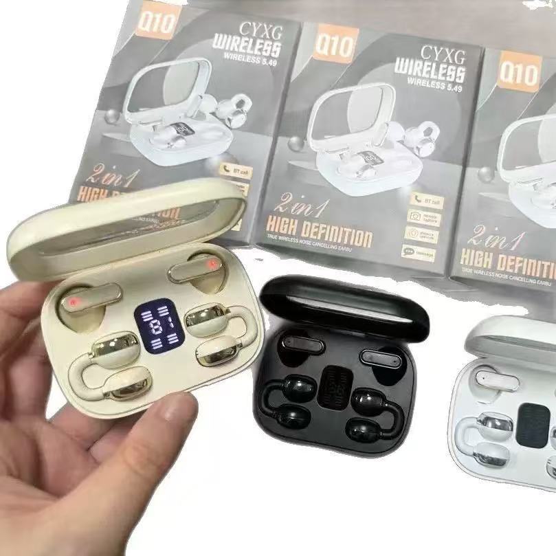 Gemelos transfronterizos Q10 auriculares Bluetooth de alta calidad de sonido tipo auriculares de conducción ósea reduciendo el ruido auriculares inalámbricos 2 en 1