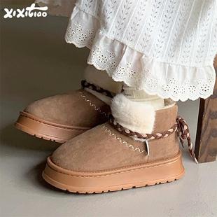 Thin Strips of 2025 Autumn and Winter Women's Velvet Cotton Boots Retro Style Soft Thick Sole Casual Mid-Calf Boots Snow Boots Ins