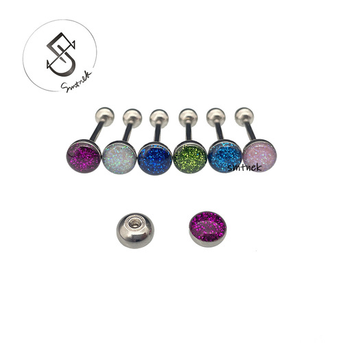 SMTNEK new product 7mm titanium steel glitter starry sky tongue nail stainless steel nail piercing jewelry