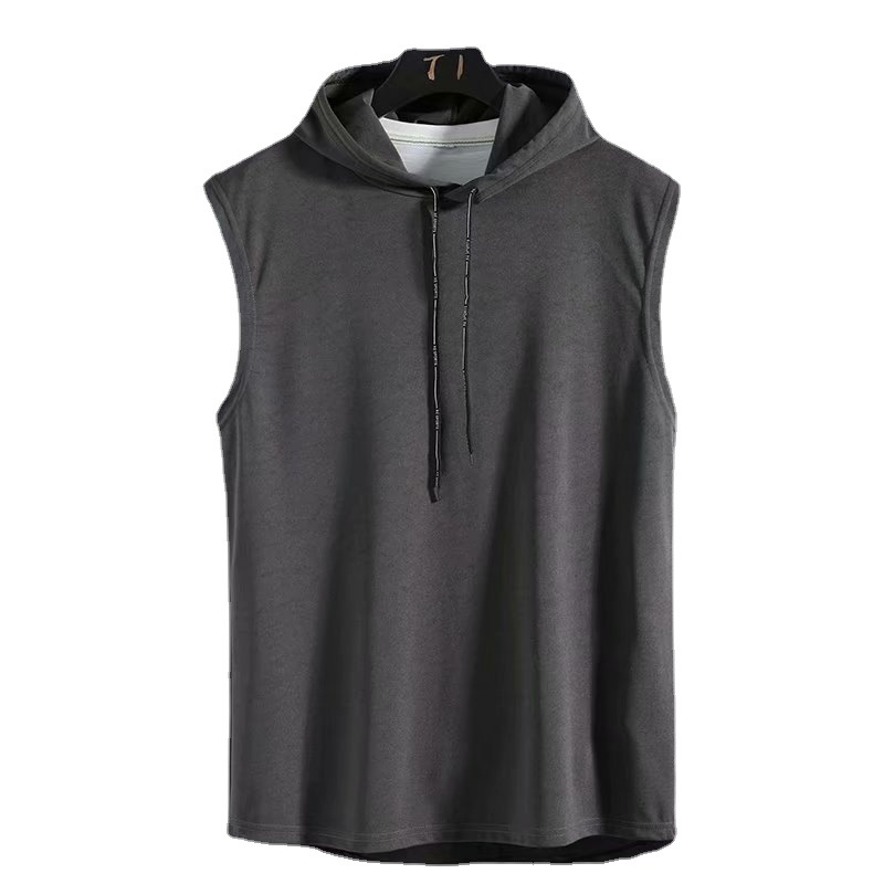 Playera sin Mangas con Capucha para Hombre de Poliéster con Cordón para Deporte