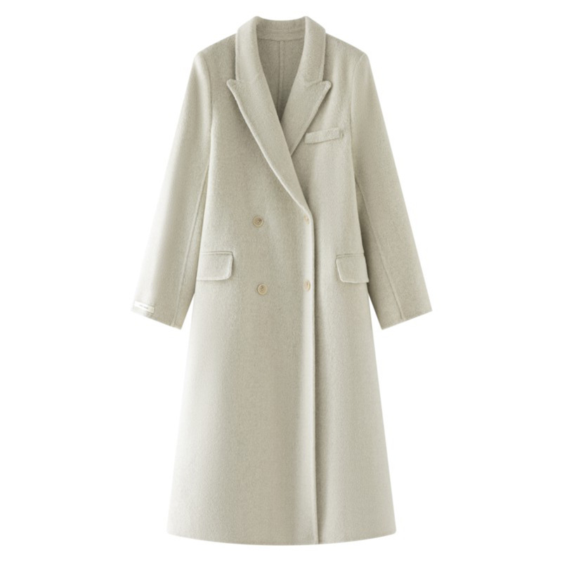 2025 새로운 스타일의 오른쪽 어깨 클래식하고 우아한 4버튼 손바느질 양면 울 코트