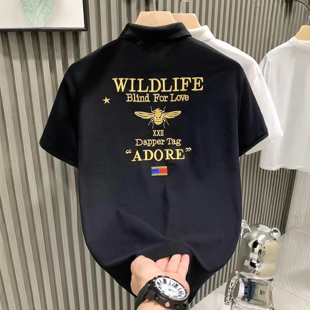 Summer Men's Mercerized Cotton Short-Sleeve T-Shirt with Trendy Totem Embroidery, Oversized Mercerized Cotton Embroidered Top