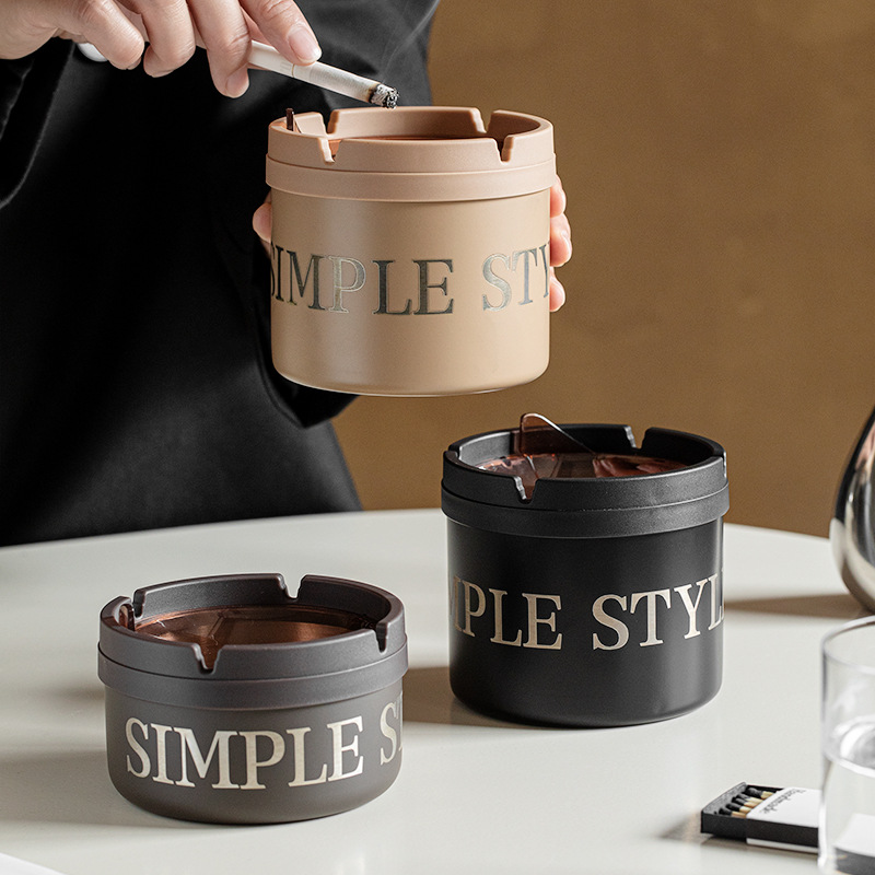 (2개) 크리 에이 티브 라이트 럭셔리 고급 스테인레스 스틸 재떨이 INS 윈드 가정용 호텔 오피스 호텔 방풍 플립 커버 재떨이