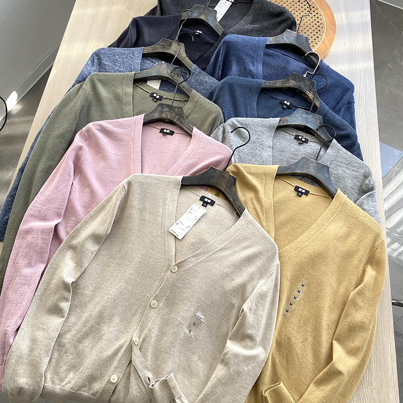 Original 69 Now 39 Fitting Room Couple Men's and Women's V-Neck Hemp Knitted Cardigan Sweater 12641