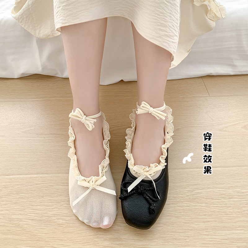 Bowknot ballet estilo correa para mujer calcetines de barco encaje calcetines japoneses zapatos de ballet Mary Jane calcetines de boca baja
