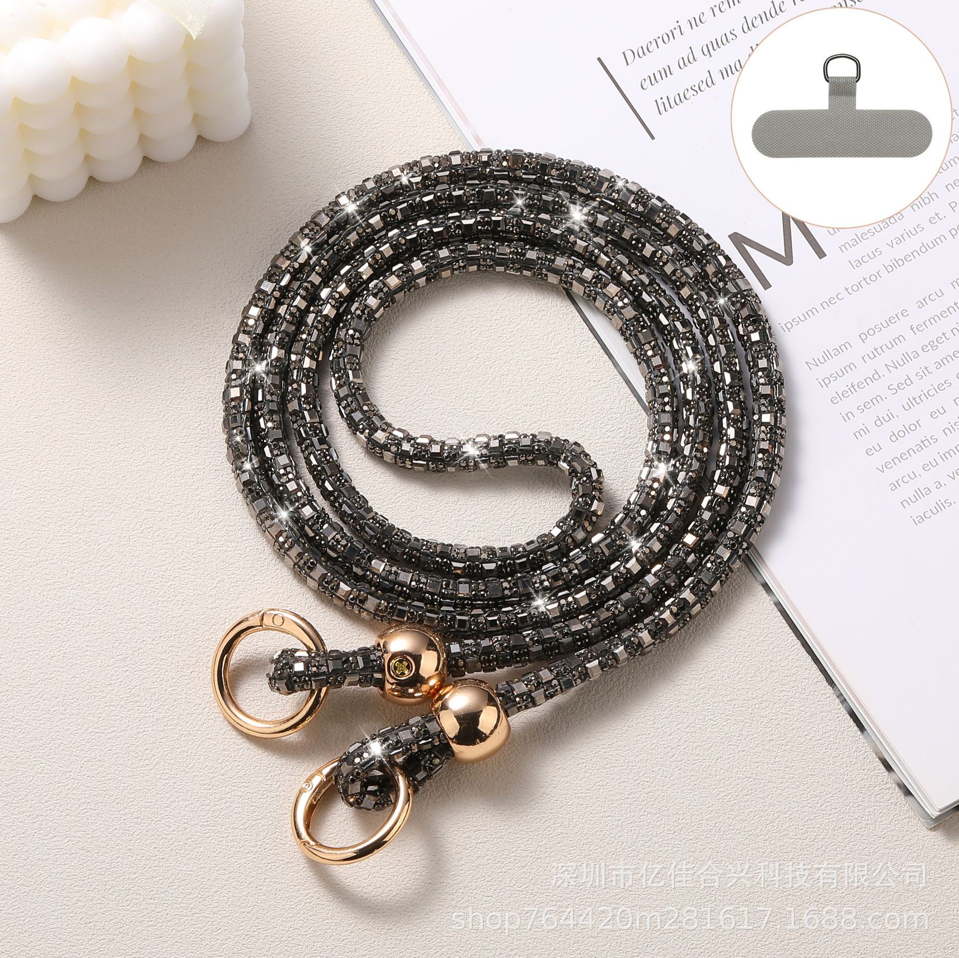 Rhinestone de lujo cuentas redondas de cristal cordón de mano cordón de teléfono móvil mensajero largo cadena colgante de teléfono móvil bolso colgante de hombro