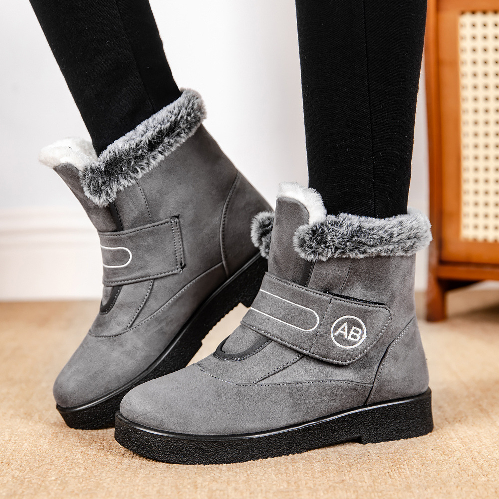 Snow boots slip-on Velcro casual short boots Warm cotton shoes large size and thick_voghion.com