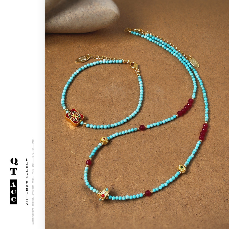 Nuevo estilo chino estilo de moda versátil accesorios temperamento elegante piedra natural cuentas zircon adornado conjunto de pulseras collares para mujeres