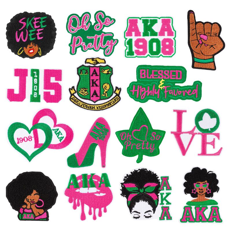 Aka Alphakappaalpha Sorority Theme Embroider Cloth Patch Pink Green Heat Transfer Patch Label DIY