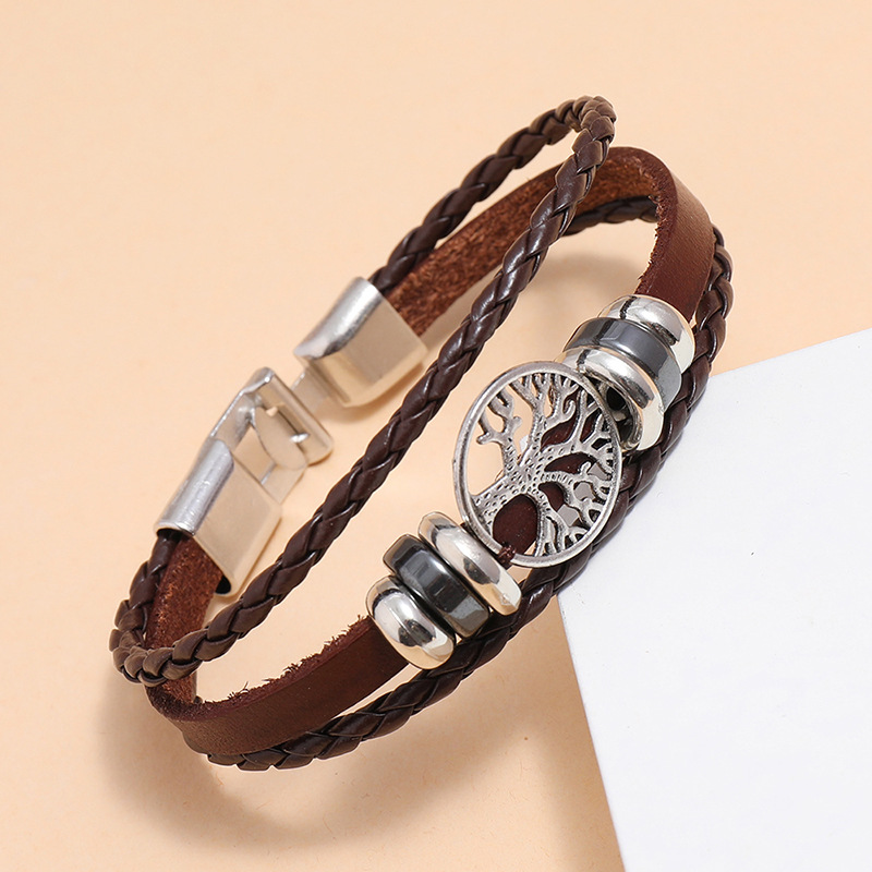fashion lucky tree braided leather bracelet