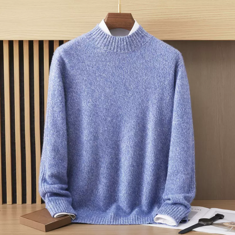 2024秋冬新款男士花纱羊绒衫宽松半高领加厚毛衣套头休闲打底衫男