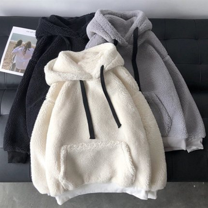 Damenbekleidung Lammwollpullover Damen Herbst und Winter Ins Version Waitmore mit Kapuze plus dicker, lockerer Samtmantel_voghion.com