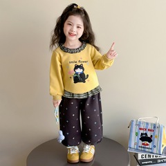 女小童韩版套装春秋款2025新款宝宝花边领卫衣秋装儿童运动两件套