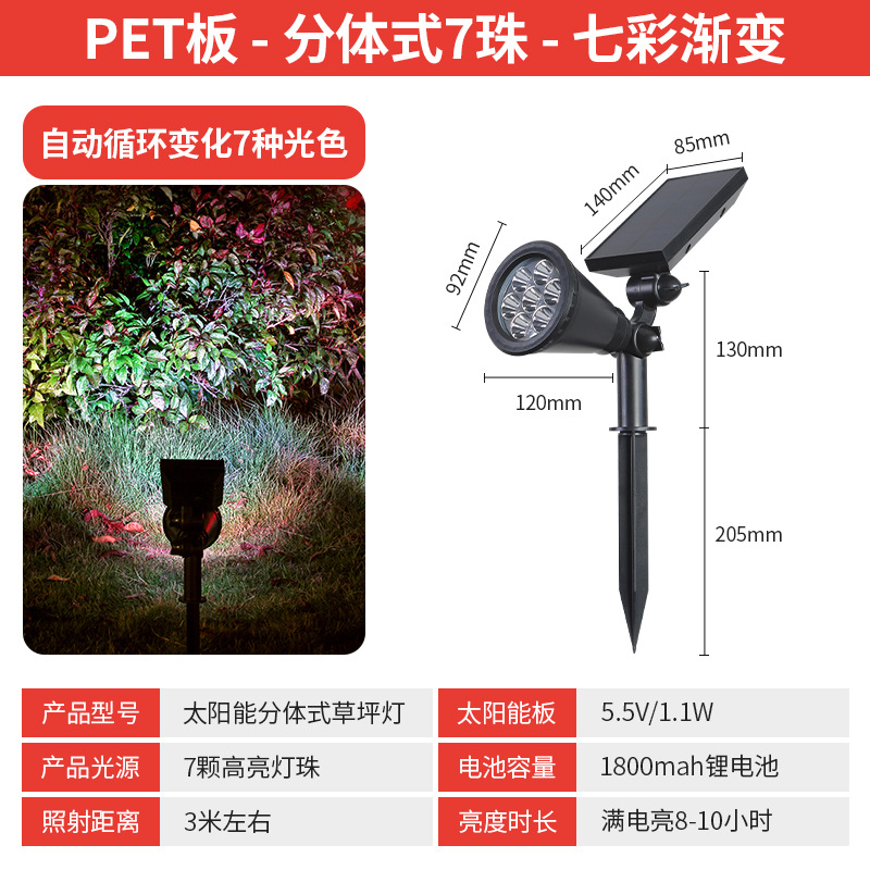 New upgraded 7-bead led colorful gradient + fixed color [can fix single color] pet solar panel