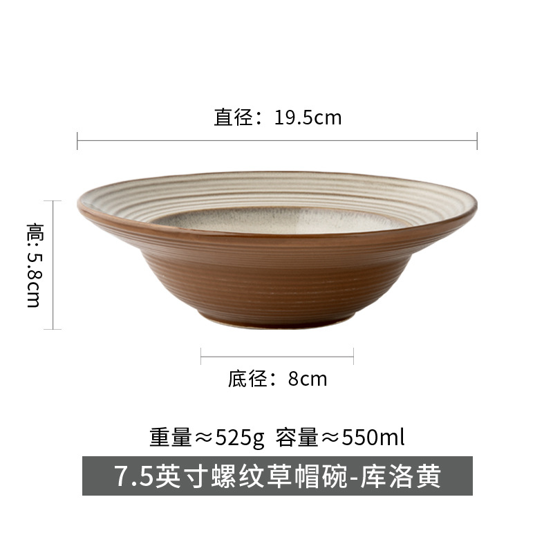 Out of stock 7.5 pulgadas sombrero de paja tazón de ensalada retro tazón de cerámica tazón de sopa japonés tazón doméstico exportación transfronteriza