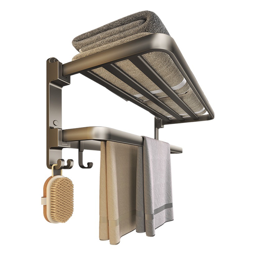 Espacio de aluminio toalla rack punch-libre inodoro plegable inodoro pistola gris toalla rack pared colgante inodoro doble capa
