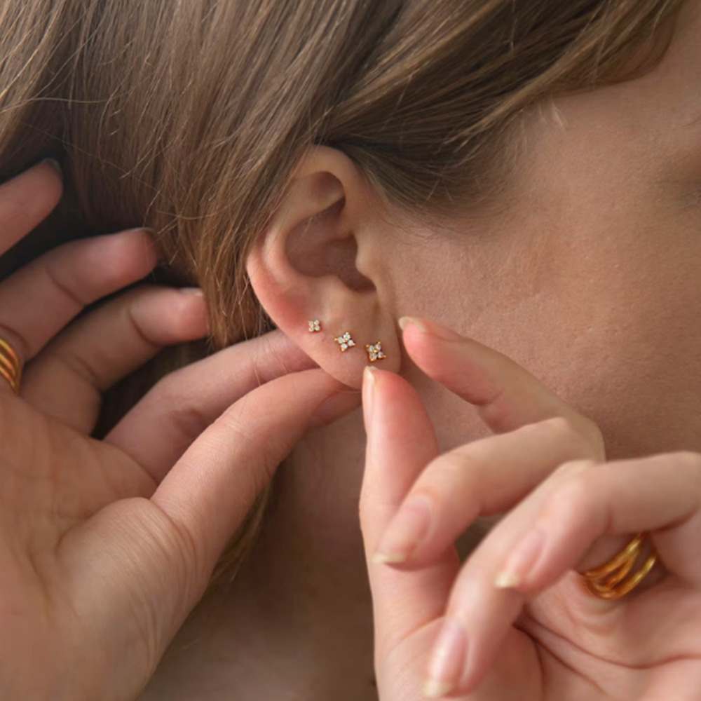 3g Weight Zircon Inlay Material Ear Studs Classification 3 Pieces Set Quantity Daily Occasion 925 Sterling Silver Material Geometric Pattern Women's Gender Plating, Inlay Design Simple Style Style 3 Pieces Set 925 Sterling Silver Zircon Geometric Ear Studs 33