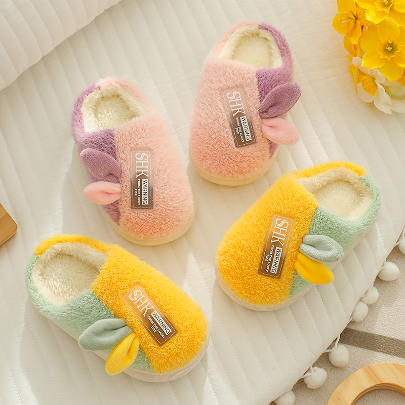 儿童棉拖鞋亲子鞋加绒加厚软底居家时尚卡通男女童小孩毛拖鞋棉拖