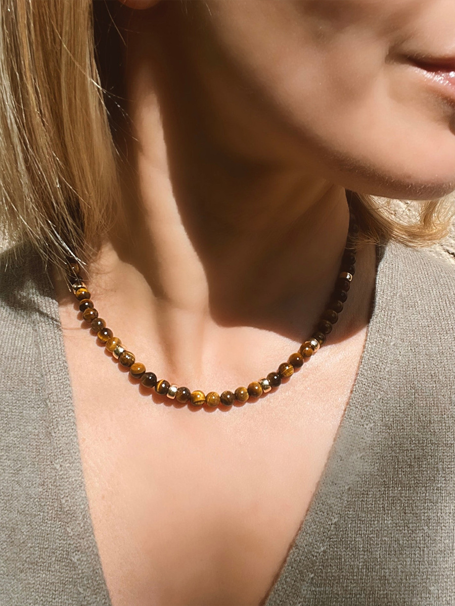 Fashion Round natural stone Titanium Steel Beaded Choker 1 Piece