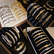 跨境锆石几何卡扣手镯轻奢高级感手环简约时尚精致气质百搭手饰女