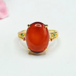 Xinyu Natural Amber Ring Blood Pepper Egg Face Ring Finger Ring Women's Retro Factory Wholesale HP3111802