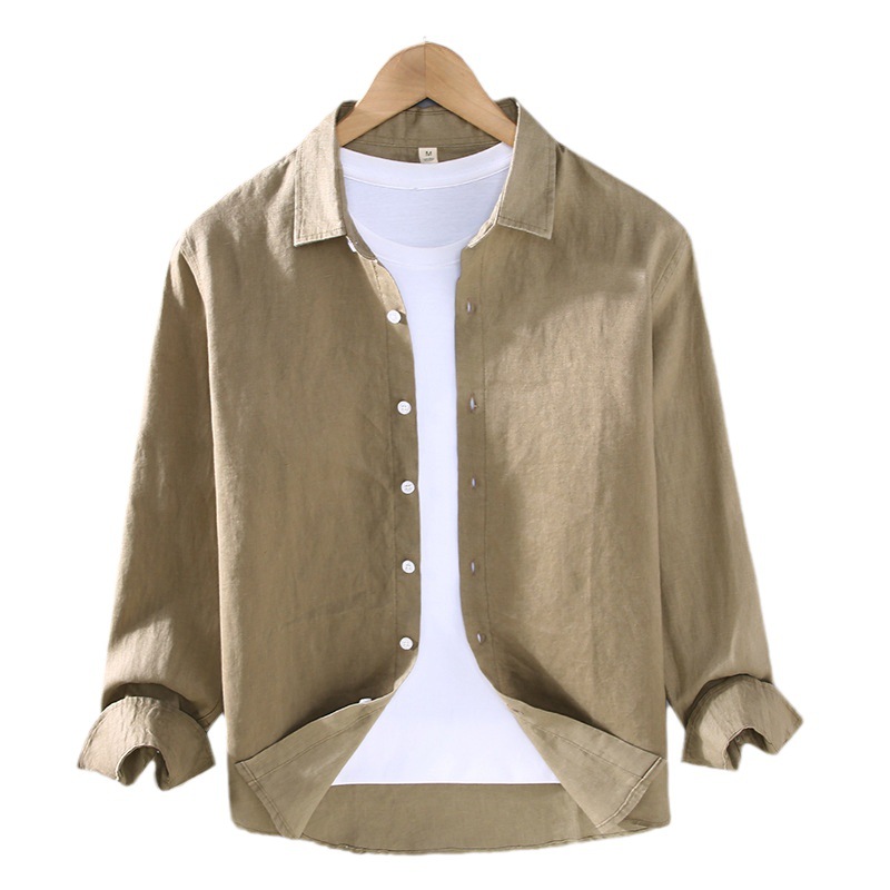 9605 high-grade pure linen men's shirt spring and summer casual lapel shirt plus size loose all-matching clothes fashion