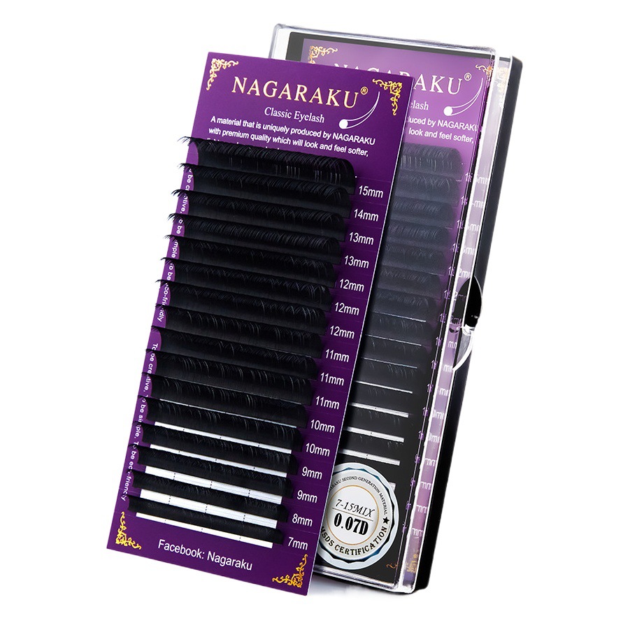 NAGARAKU fábrica al por mayor solo pelo redondo 7-16-20mm longitud mixta suave terciopelo injerto pestañas
