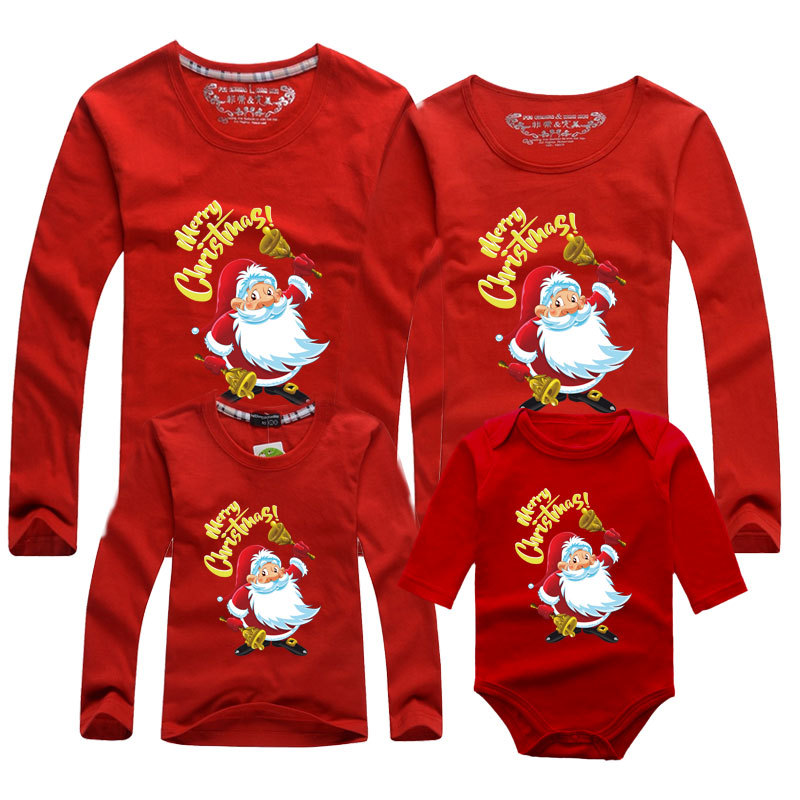 Feliz Navidad Año Nuevo familia transfronteriza padre-hijo pareja de algodón rojo de manga larga Camiseta bebé mono mameluco