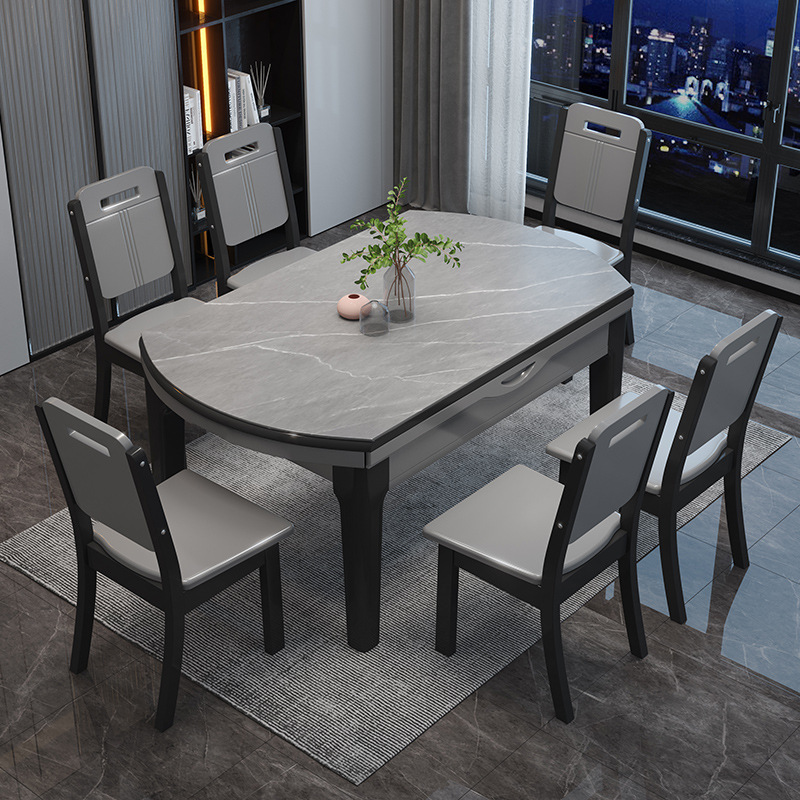 慕派工廠 現代簡約岩板餐桌椅組合意式餐廳大小戶型實木家用飯桌