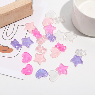 Korean style versatile solid color Starry Sky glitter five-pointed star love bear diy resin accessories mobile phone case earring patch