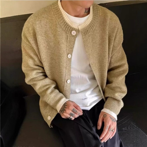Autumn and Winter New Style "Double-Layer Fake Two-Piece Old Money Style" Buttoned Cardigan Knitwear Men's Trendyy Knitted Knitwear Jacket Cool