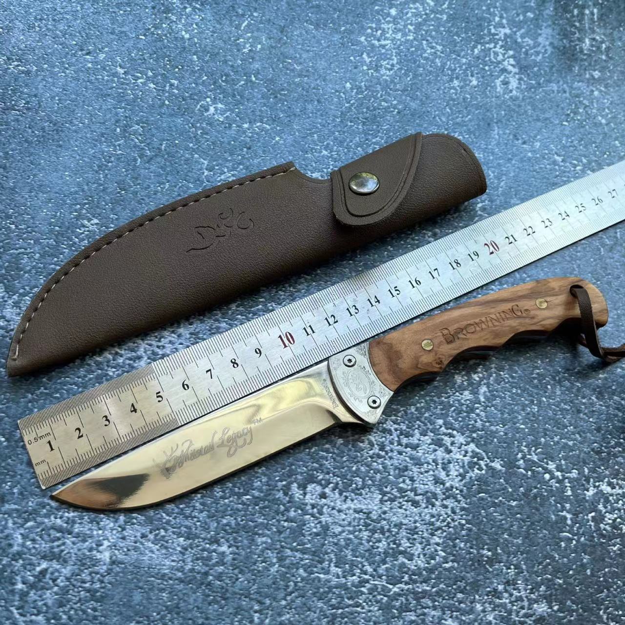 勃朗宁影木小直刀野外露营狩猎小刀高硬度水果刀随身便携防身小刀