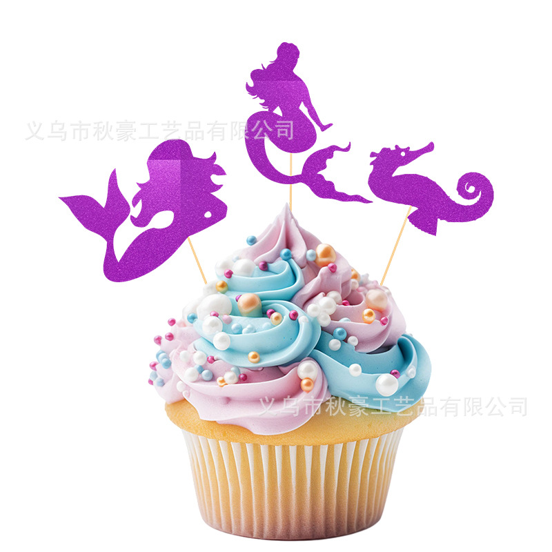 Juego de decoración de pastel de cumpleaños de sirena decoración de tema marino sombrero de copa de feliz cumpleaños sirena de color transfronterizo